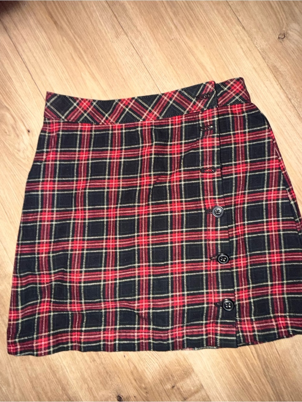 Red and black plaid mini skirt